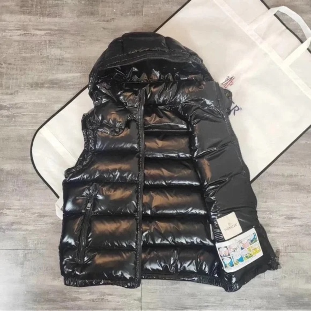 Moncler Shiny Black Hooded Vest - Picture 2 of 5